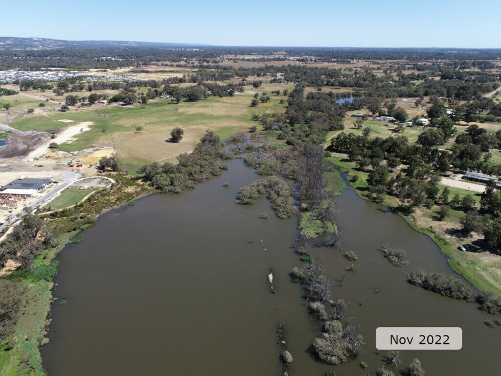 An aerial image showing the river setting and changing land use near the Wattledale Road site.